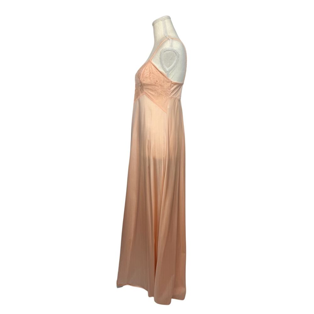 Elegant Vintage Olga Long Gown Peach Lace Maxi Slip Dress Women's 36 Coquette - Picture 7 of 15